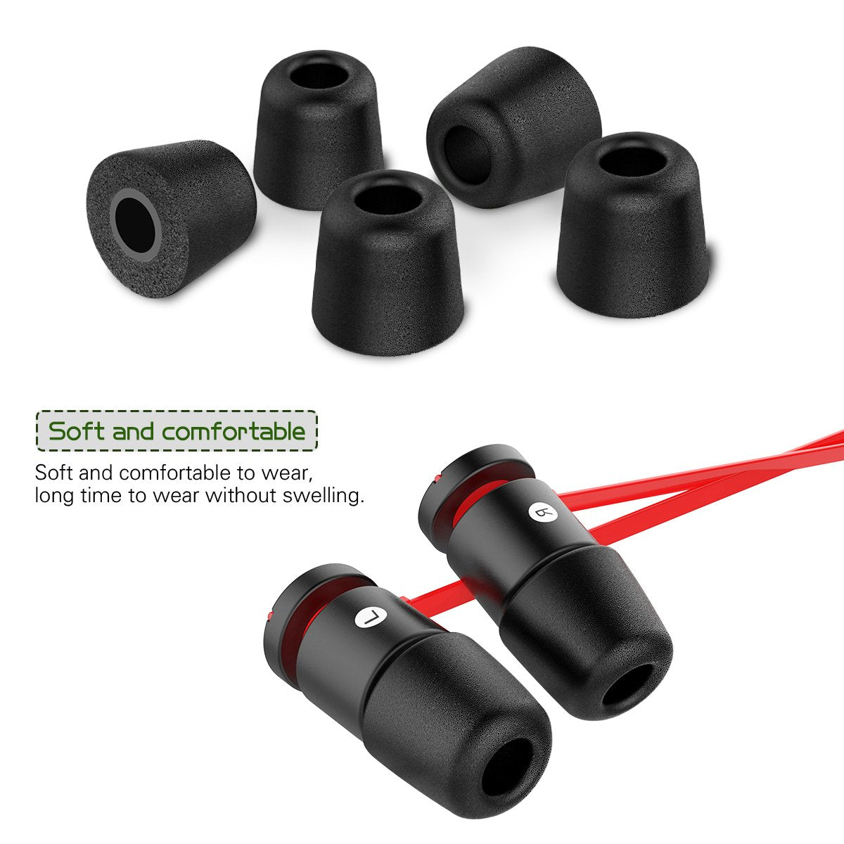[6 Pairs] Earphone Tips New bee 12pcs Replacement Earbud Tips Blocking Out Ambient Noise Memory Foam Earbuds Inner 4.9mm for in-Ear Headphones