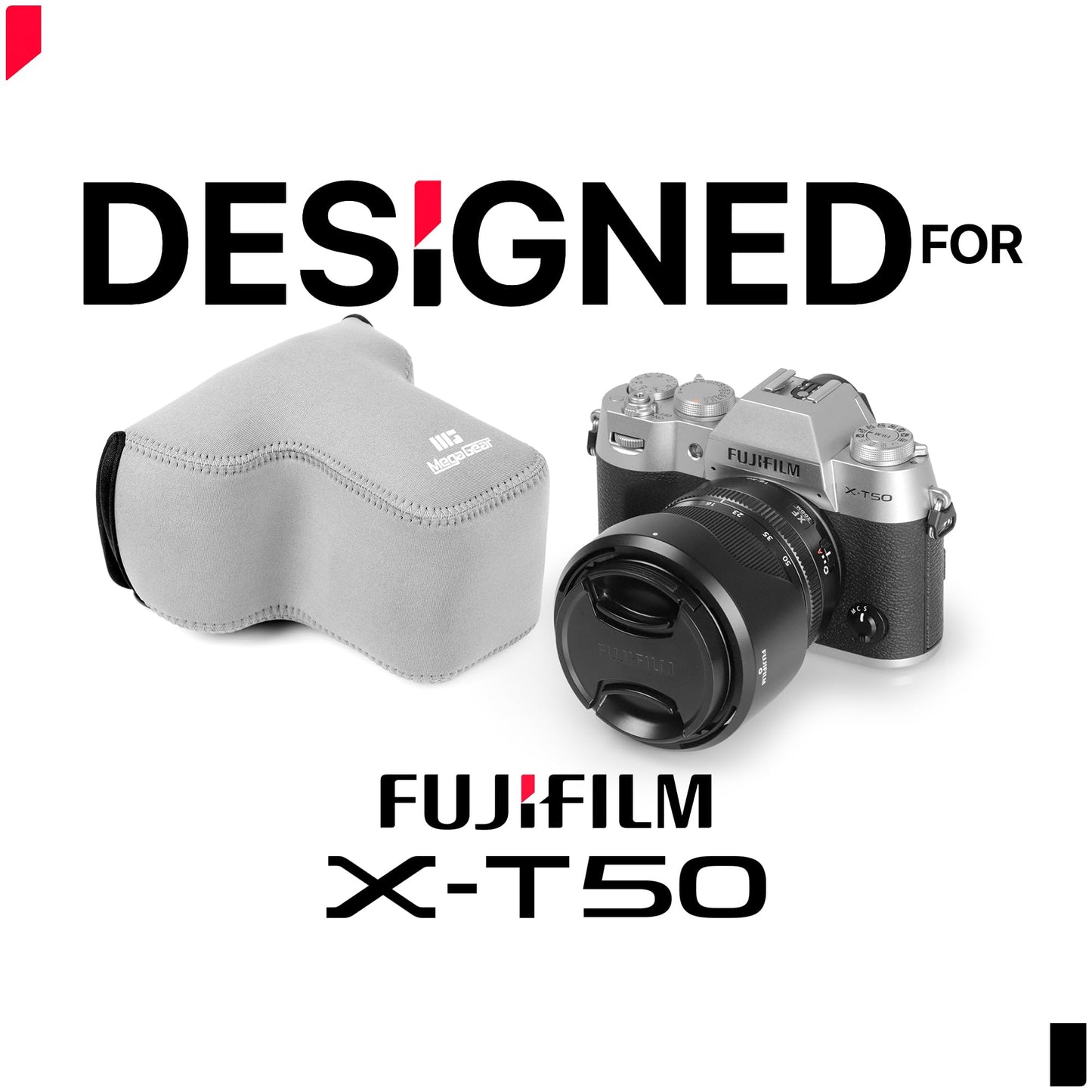 MegaGear Neoprene Camera Case for Fujifilm X-T50 (16-50mm)- Stylish and Protective Digital Photography Bag - Black