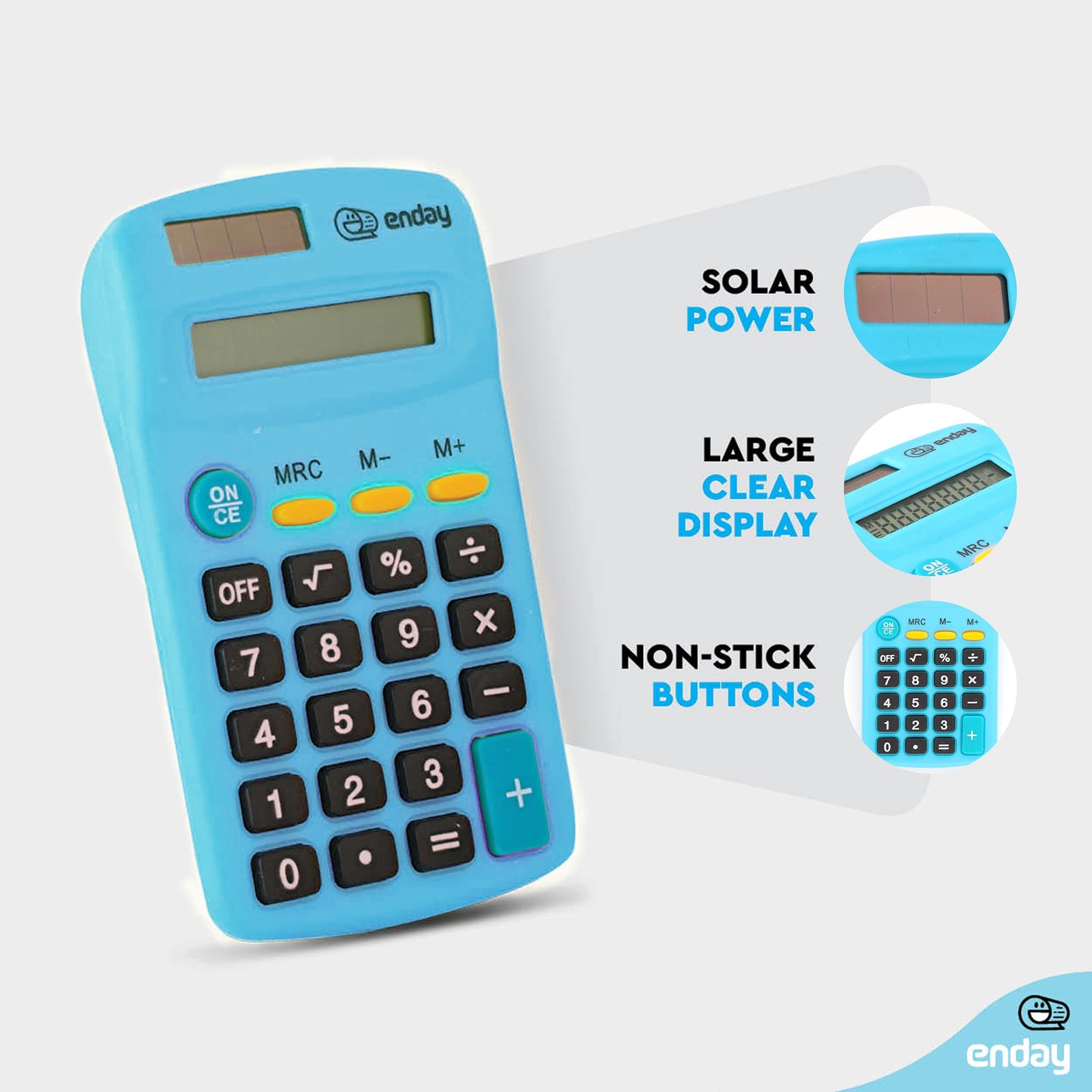 Calculator Blue, Basic Small Solar and Battery Operated, Large Display Four Function, Auto Powered Handheld Calculator School and Kids Available