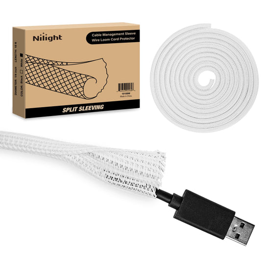 Nilight Cable Sleeve,10ft-1/4inch Cord Management Sleeves, Braided Sleeving, Split Self Wrapping Wire Loom for Computer Electrical Automotive Harness