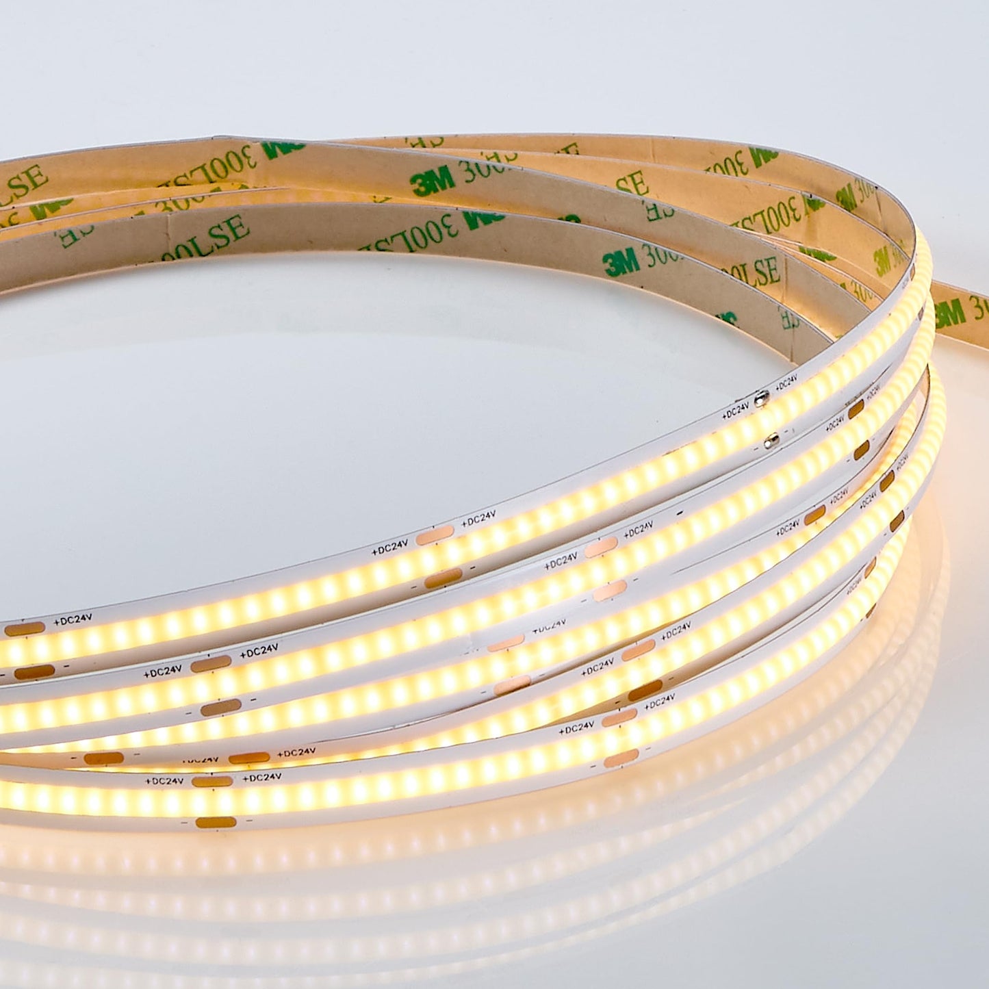 Maxxima 16.5 ft. COB LED Strip Light Spool, Plug-in Or Hardwired with Power Supply, 3000K Warm White, Dimmable, Self Adhesive Cuttable Rope Tape Light