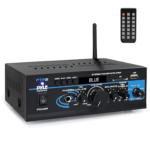 Pyle Home Audio Power Amplifier System - 2X40W Bluetooth Mini Dual Channel Mixer Sound Stereo Receiver Box w/ AUX, Mic Input - For Amplified Speakers