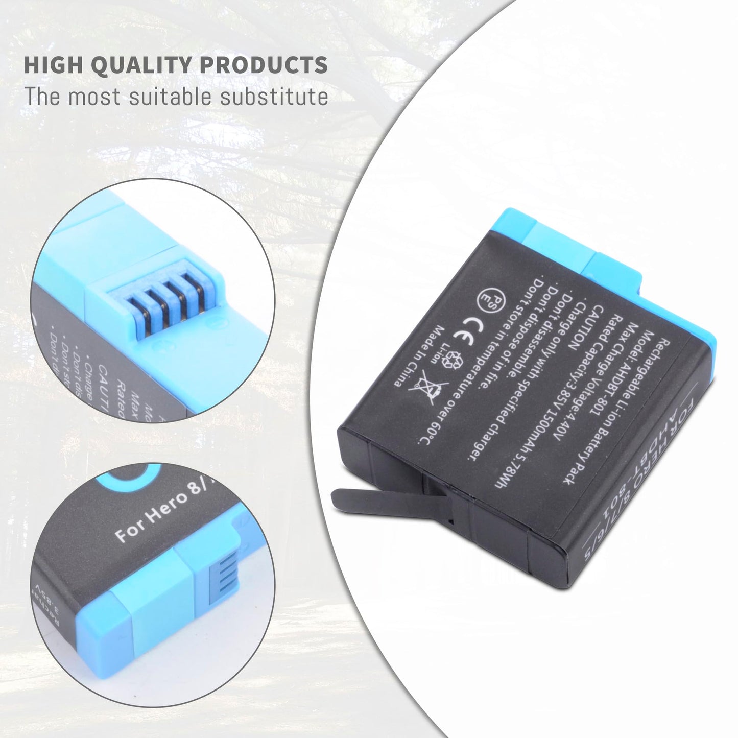 1500mAh 2-Pack Battery Compatible for Hero 8/7/6/5 Black Official, Compatible with Hero 2018, AHDBT-801,AHDBT-501, 601-27537-000, 601-10197-000