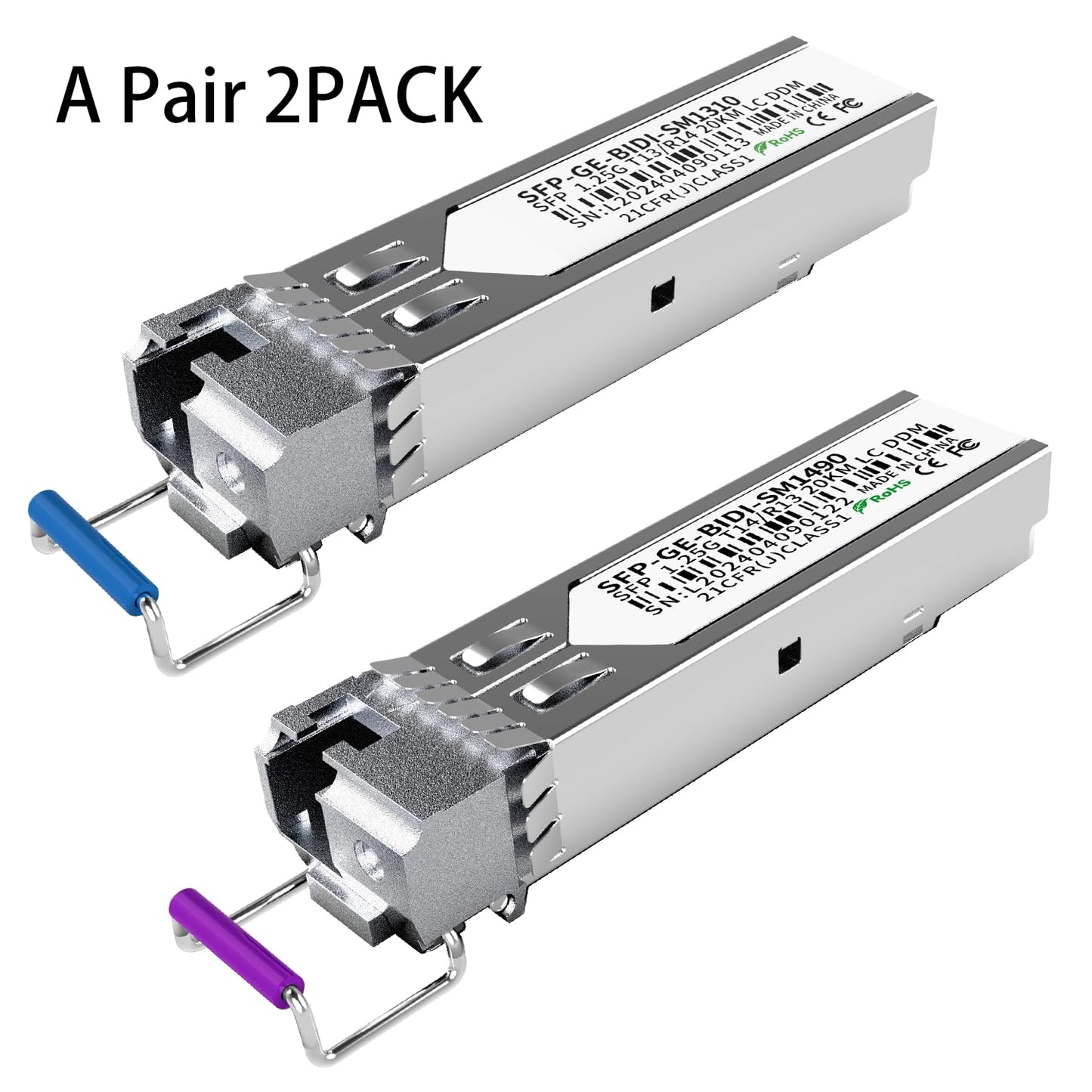1.25G BiDi SFP Fiber Transceiver Module Pair, 1000BASE-BX-D, Single-Mode Simplex LC, Tx/Rx 1490nm/1310nm, DDM, SMF, Compatible with Cisco