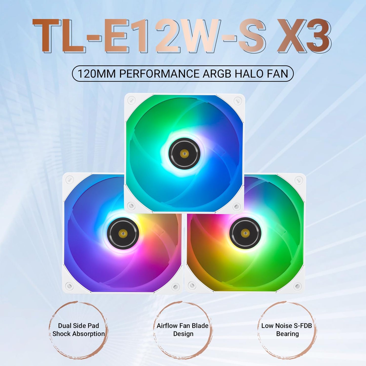 Thermalright TL-E12W-S X3 120mm ARGB CPU Fan, Computer Case Cooling Quiet,1500RPM Speed, for S-FDB Bearing CPU Cooling Fan,3-Pack White ARGB CPU Air