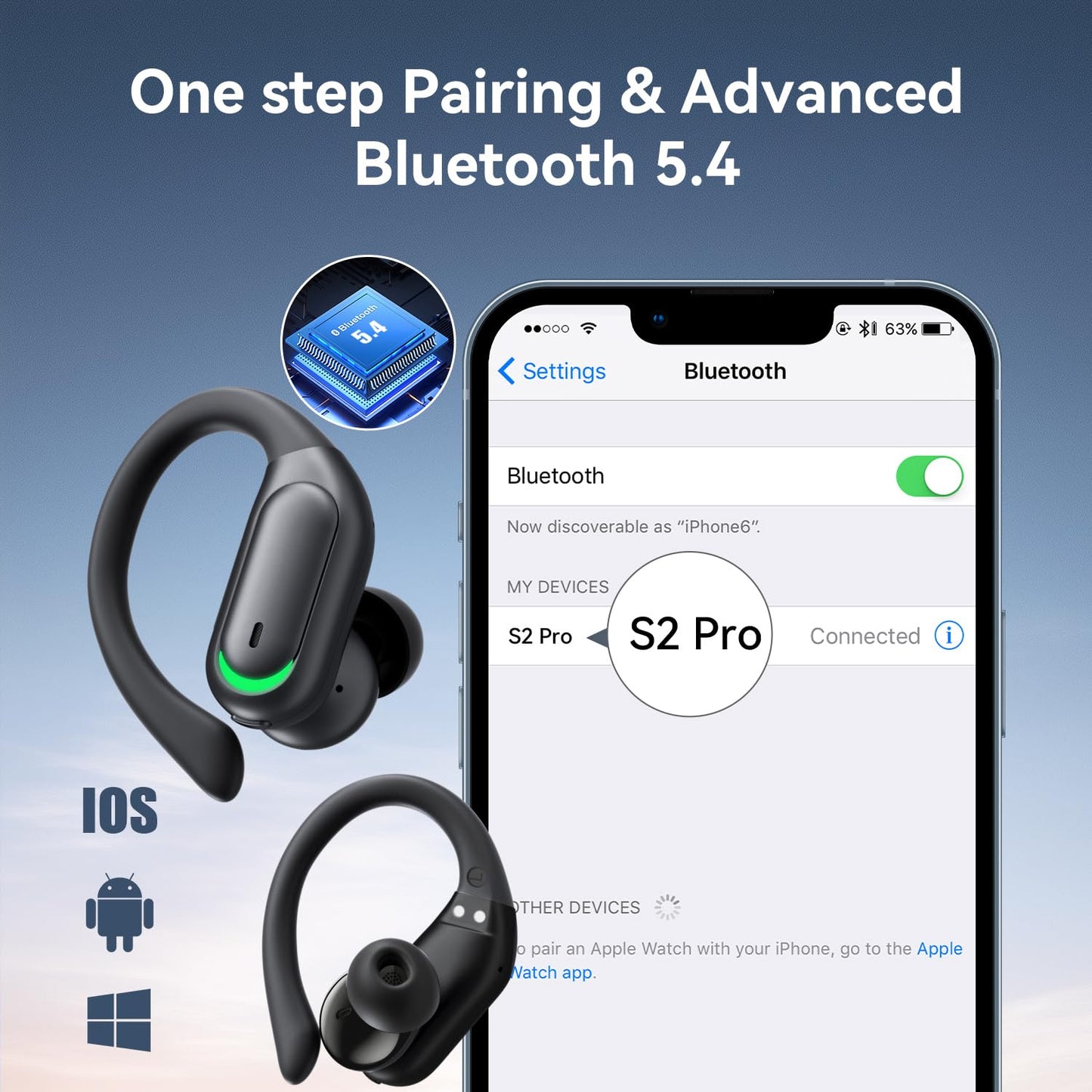 Wireless Earbuds Bluetooth 5.4 Headphones, 96hrs Playtime, Wireless Charging Case LED Display, Over Ear Headphones, ENC Noise Cancelling, Hi-Fi Sound
