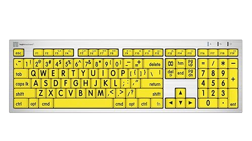 Logickeyboard 'Slimline' with Large Print • Black Letters on Yellow Keys • Made for Mac • Including LogicLight Lamp • p/n LKBU-LPRNTBY-CWMU-US