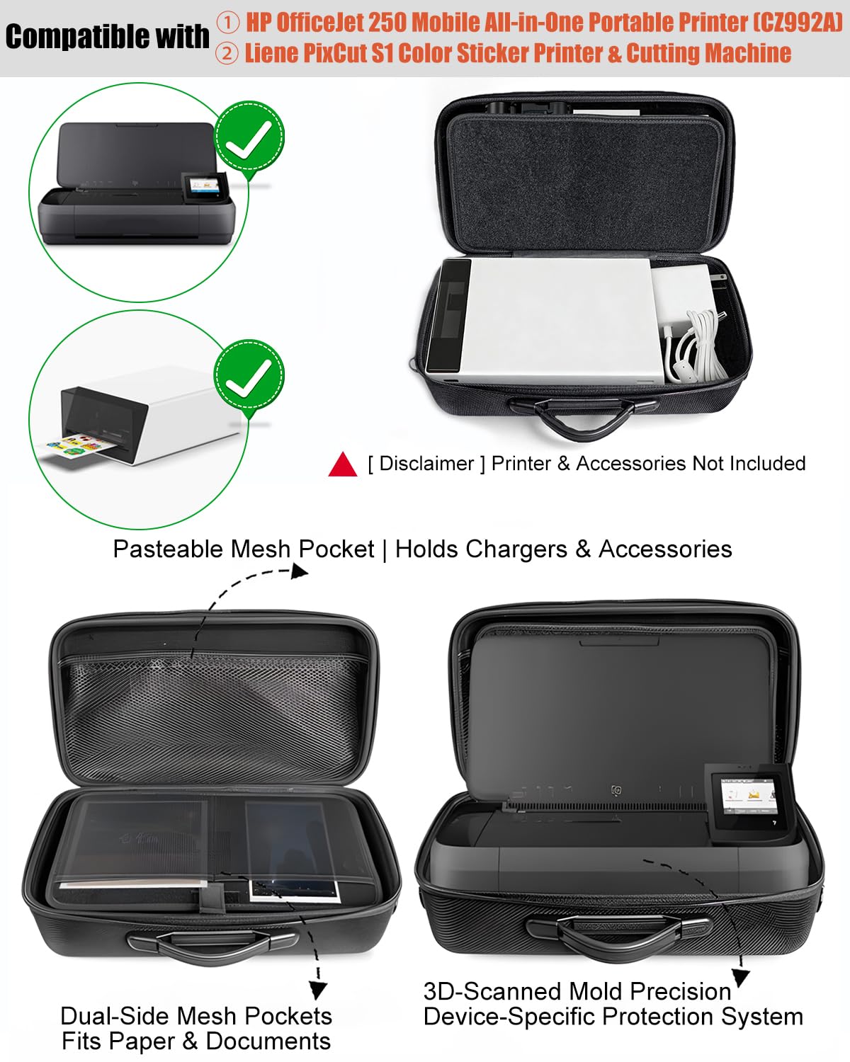 Hard Travel Case Compatible with HP OfficeJet 250 Mobile All-in-One Portable Printer (CZ992A), Also for Liene PixCut S1 Color Sticker Printer Cutting