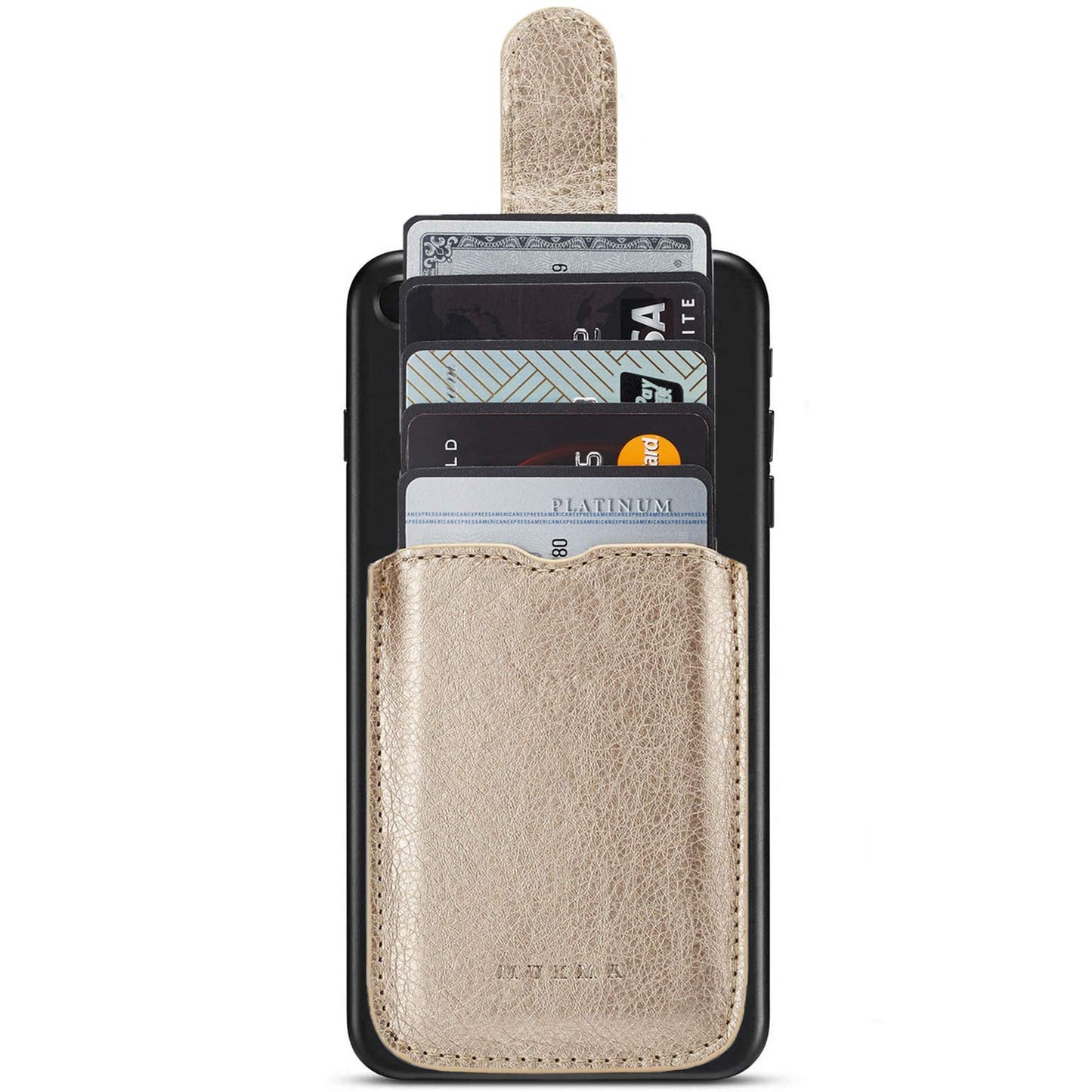 MUMUGUO Card Holder for Back of Phone,Pu Leather RFID Blocking 5 Pull Credit Card Cash Cell Phone Wallet Pocket Stick on Back iPhone(Gold)