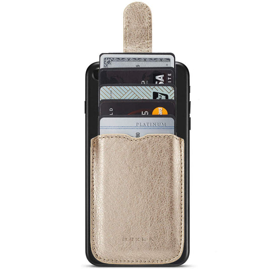 MUMUGUO Card Holder for Back of Phone,Pu Leather RFID Blocking 5 Pull Credit Card Cash Cell Phone Wallet Pocket Stick on Back iPhone(Gold)