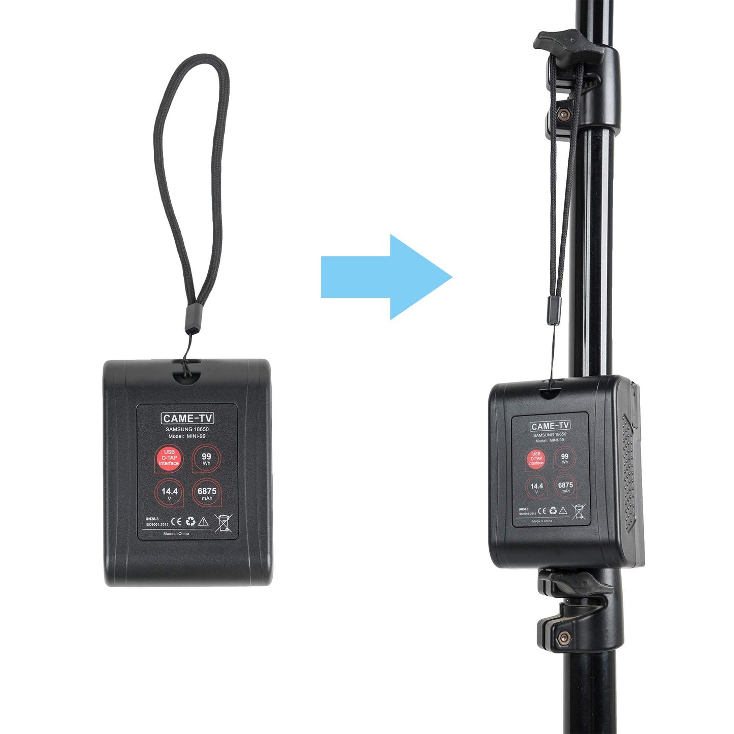 cametv 6875mAh Mini-99 V-Mount Battery 99Wh D-Tap 14.4V 15A and USB 5V 2.1A Compatible with BMPCC 4K / 6K, FX6, ZCAM-E2, A7s, Komodo Cameras