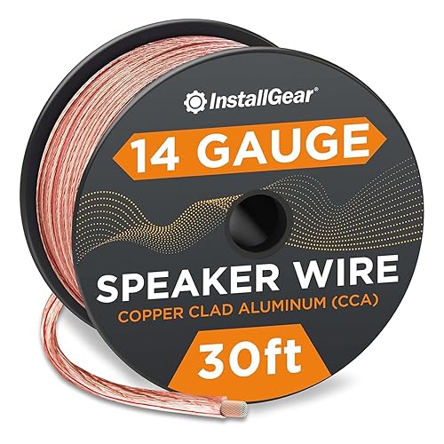 InstallGear 30ft 14 Gauge Speaker Wire - Clear Copper Wire for Car Audio, Home Theater, Surround Sound - Durable PVC Jacket - Easy Polarity ID