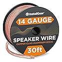 InstallGear 30ft 14 Gauge Speaker Wire - Clear Copper Wire for Car Audio, Home Theater, Surround Sound - Durable PVC Jacket - Easy Polarity ID