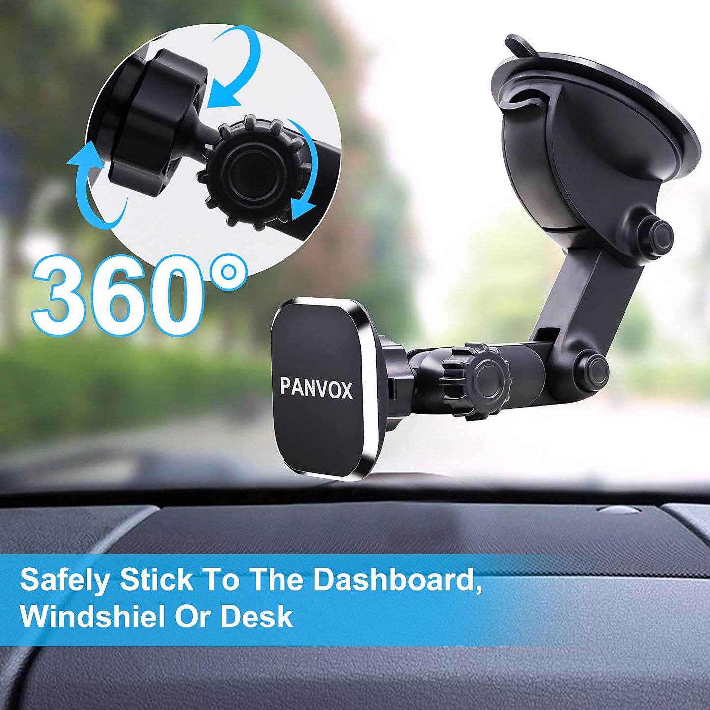 Magnetic Phone Car Mount, Universal Dashboard Windshield Car Phone Mount Holder with Upgraded 3.2" Suction Cup,8 Strong Magnets Compatible with iPhone