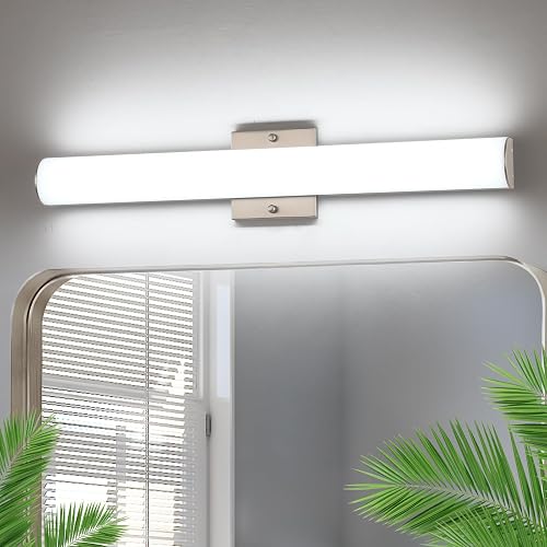 Bicrink 24 Inch Brushed Nickel Vanity Light, Dimmable, 24W Modern Bathroom Vanity Light Fixture Over Mirror, Cool White 5500K Wall Sconce Lighting