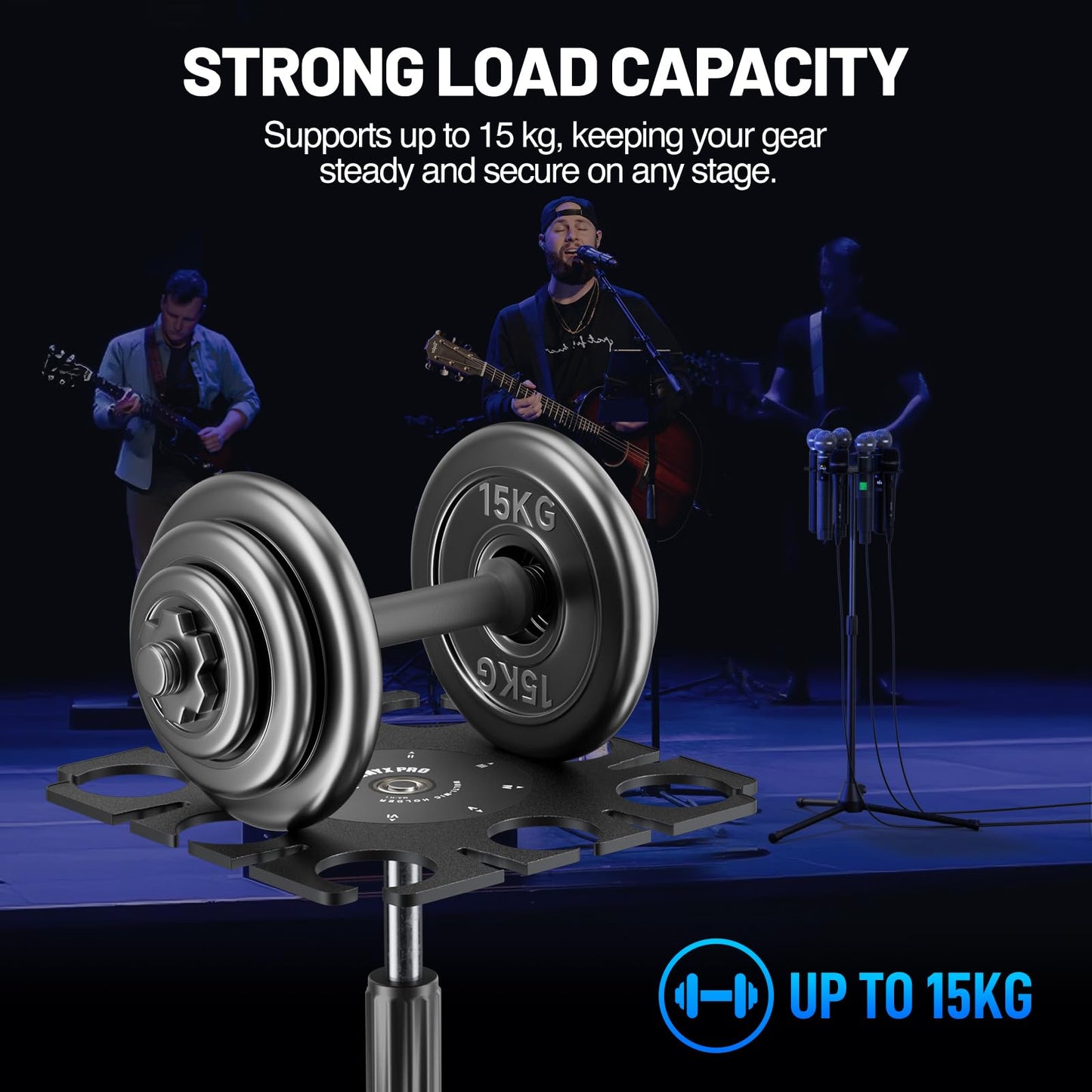 Phenyx Pro MA-H1 8-Slot Multi-Microphone Holder, Wired & Wireless Handheld Microphone Organizer and Display, Mics Storage Hanger, Compatible with 3/8"