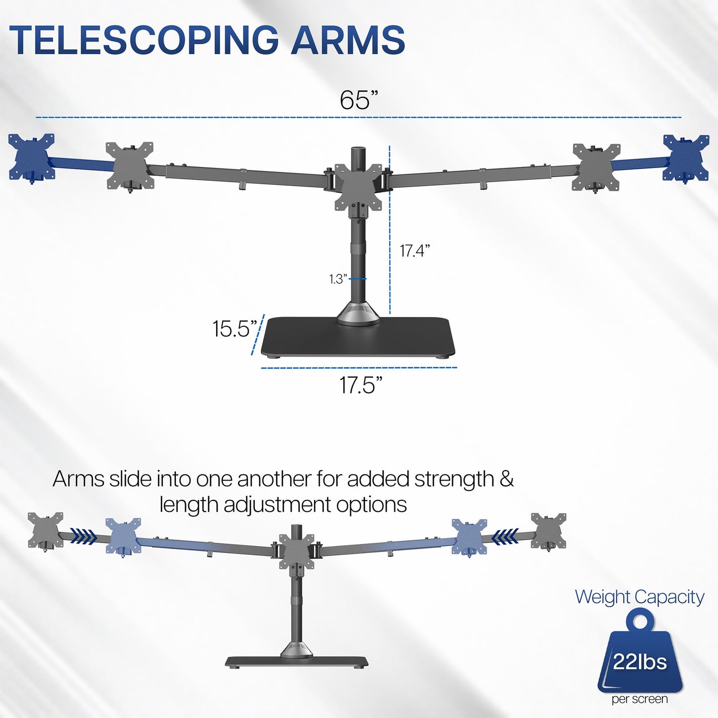 VIVO Premium Freestanding Triple Monitor Desk Mount for 3 Screens up to 22 lbs, Fits up to 38 inch Ultrawides on Center Bracket, Adjustable