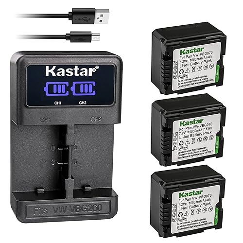 Kastar 3-Pack VW-VBG070 Battery and LED2 USB Charger Compatible with Panasonic AG-HMC45A AG-HMC70 AG-HMC70U AG-HMC73MC AG-HMC80 AG-HMC83MC AG-HMC150