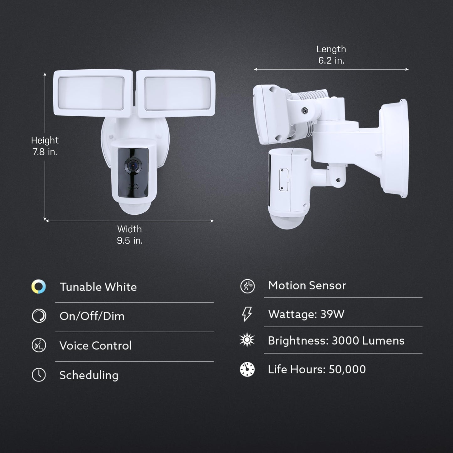 Feit Electric SEC3000/CAM/WIFI Outdoor LED Smart Security Camera with Motion Sensor, 2-Way Audio, 39-Watt Floodlight, Works with Alexa and Google