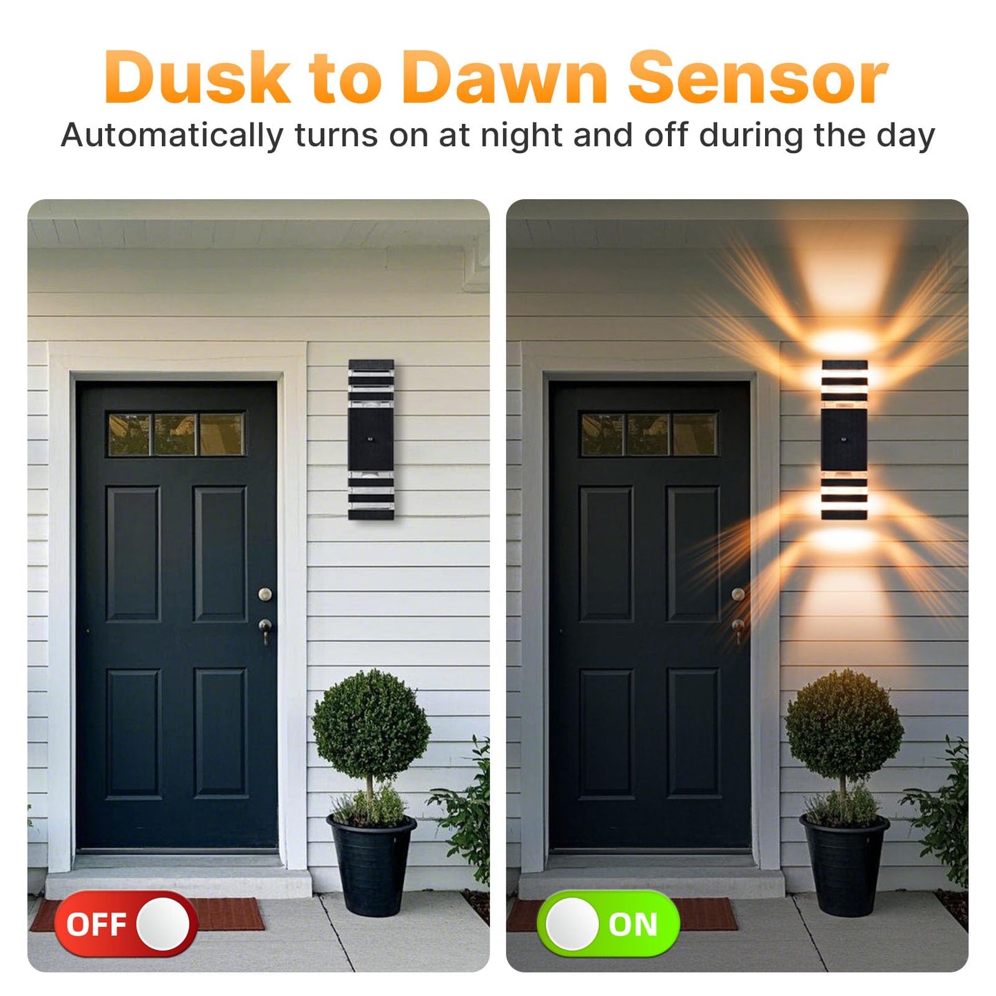 futxnziey 1 Pack Dusk to Dawn Outdoor Wall Lights, Modern Black Exterior Wall Sconce, Waterproof Aluminum Up and Down Outdoor Porch Lights, Square