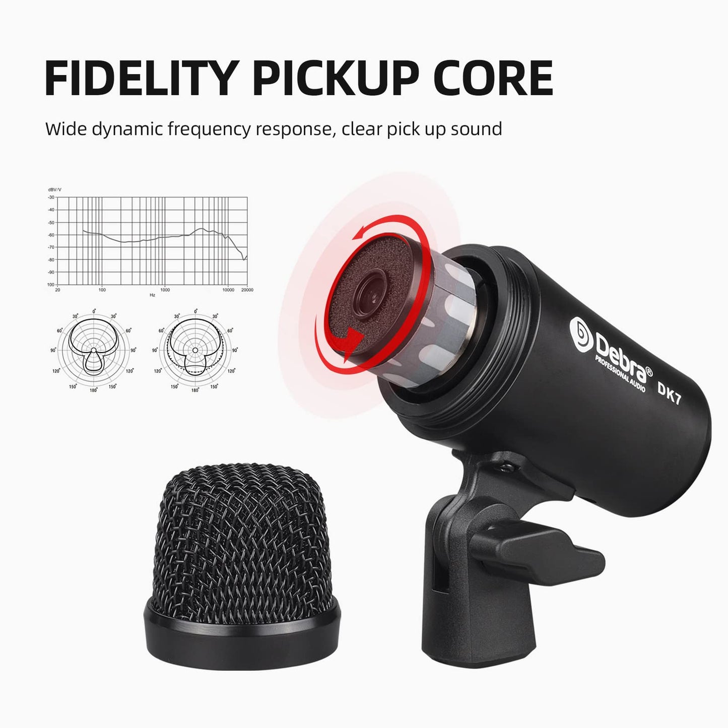D Debra DK7 Pro 7-Piece Wired Drum Microphone Kit for Performing and Recording Drummers, Includes Mics, Mic Clip with Options for Kick Drums, Snare