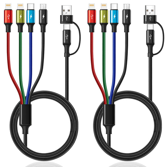 6 in 1 Multi Charging Cable, 2Pack 10Ft USBC Multi Chargers for All Devices Braided USB A/C to Lightning/Type C/Micro USB Ports Universal Charger Cord