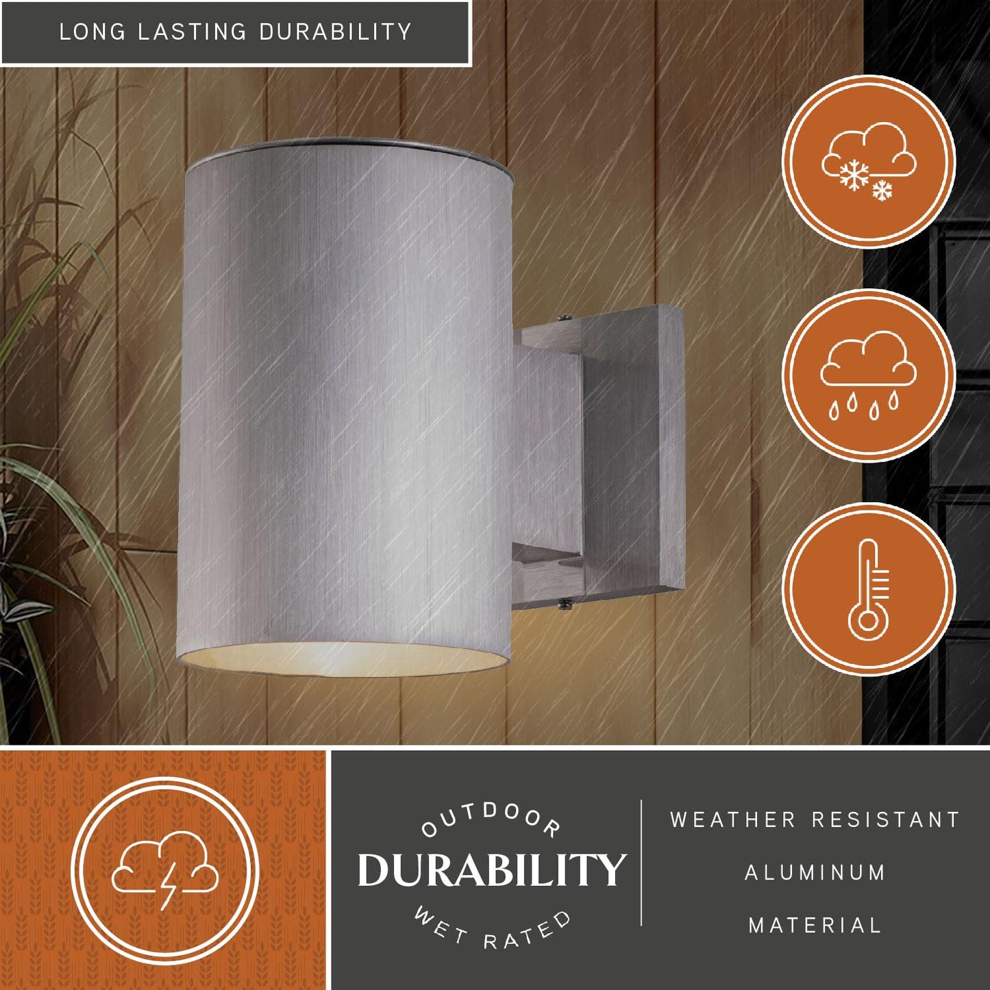 VAXCEL Chiasso Modern Outdoor Porch Light, 5" W x 7.25" H Silver Cylinder Wall Sconce, Waterproof Dark Sky Wall Light for Porch, Patio, Deck, or Front