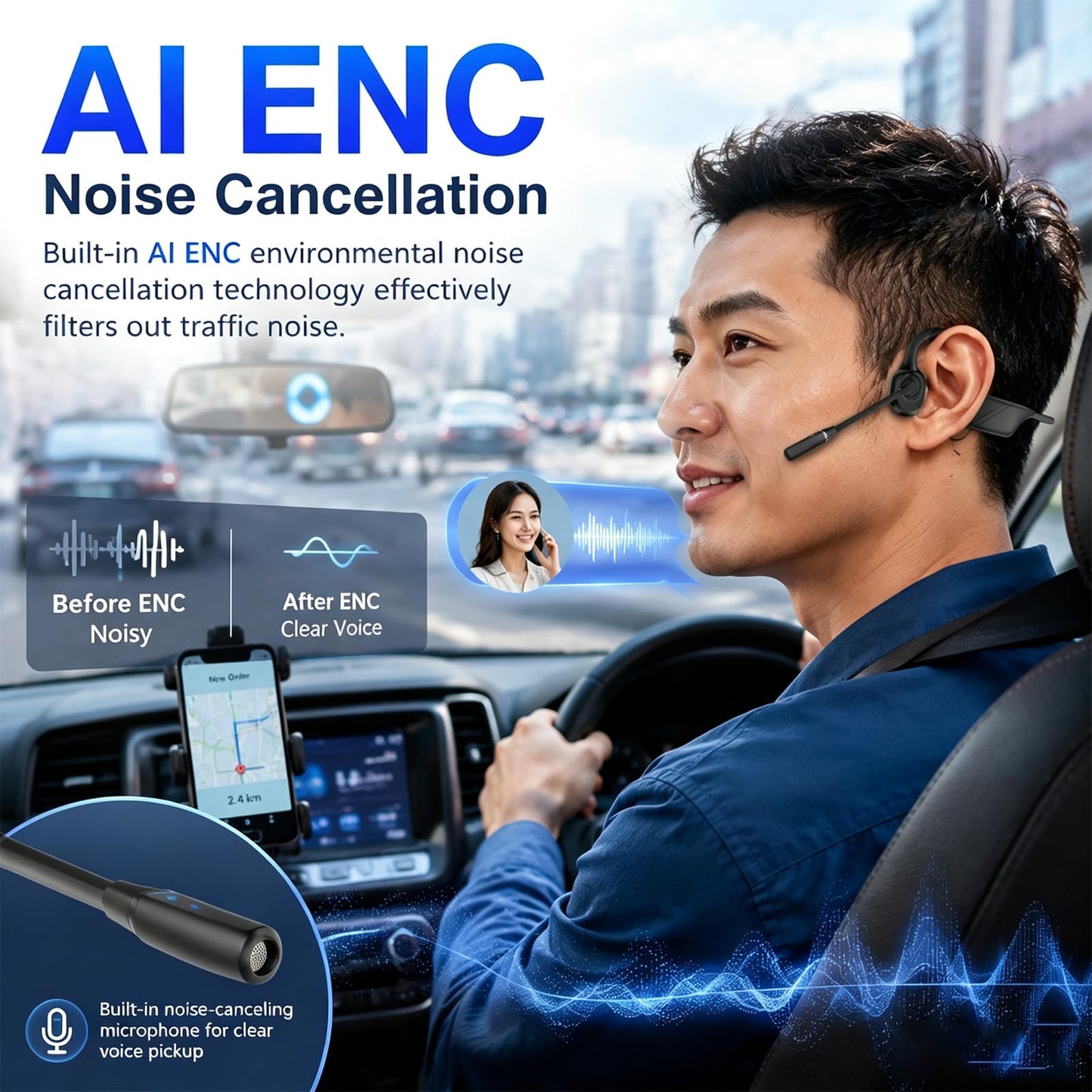 Open-Ear Headphones with Noise-Canceling Mic, Bone Conduction Headphones