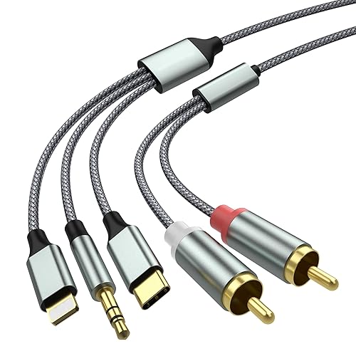Lightning to RCA Cable Audio Aux Adapter,RCA to 3.5mm Cable?USB C to 2 RCA Audio Cable? (3 in 1 Audio Cable) for Power Amplifier, Car, Home Theater