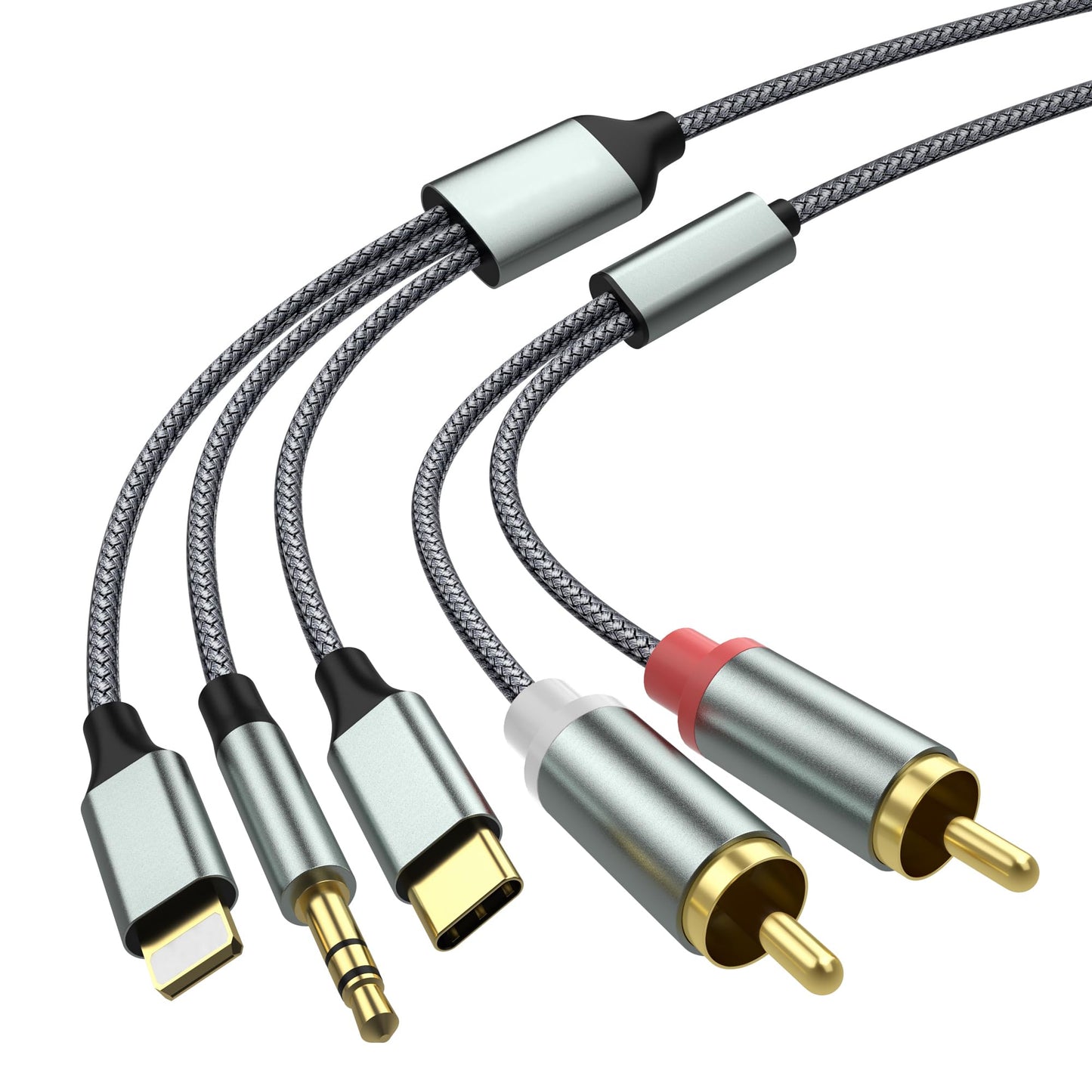 Lightning to RCA Cable Audio Aux Adapter,RCA to 3.5mm Cable?USB C to 2 RCA Audio Cable? (3 in 1 Audio Cable) for Power Amplifier, Car, Home Theater