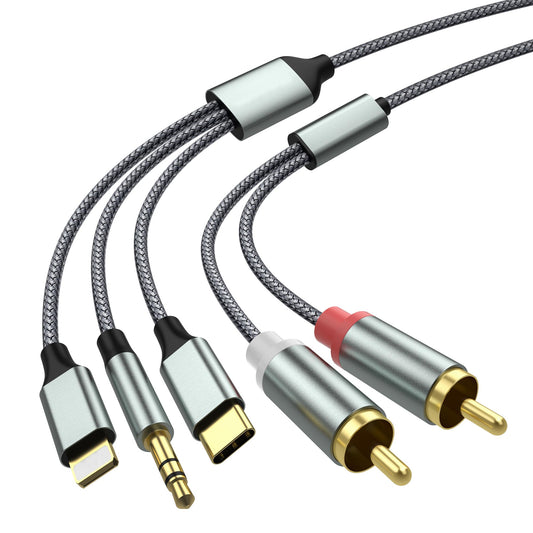 Lightning to RCA Cable Audio Aux Adapter,RCA to 3.5mm Cable?USB C to 2 RCA Audio Cable? (3 in 1 Audio Cable) for Power Amplifier, Car, Home Theater
