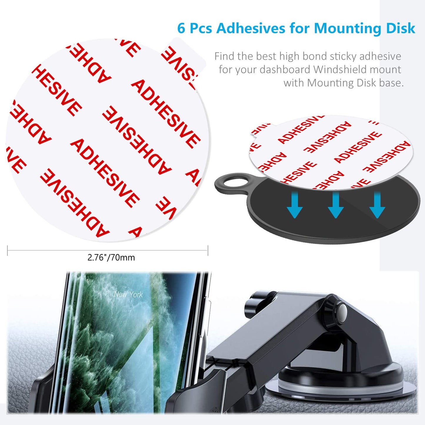AZXYI 6 Pcs Clear Adhesive Replacement for Suction Cup Dashboard Phone Mount - Easy to Use, High Bond, Peels Off Without Leaving Residue