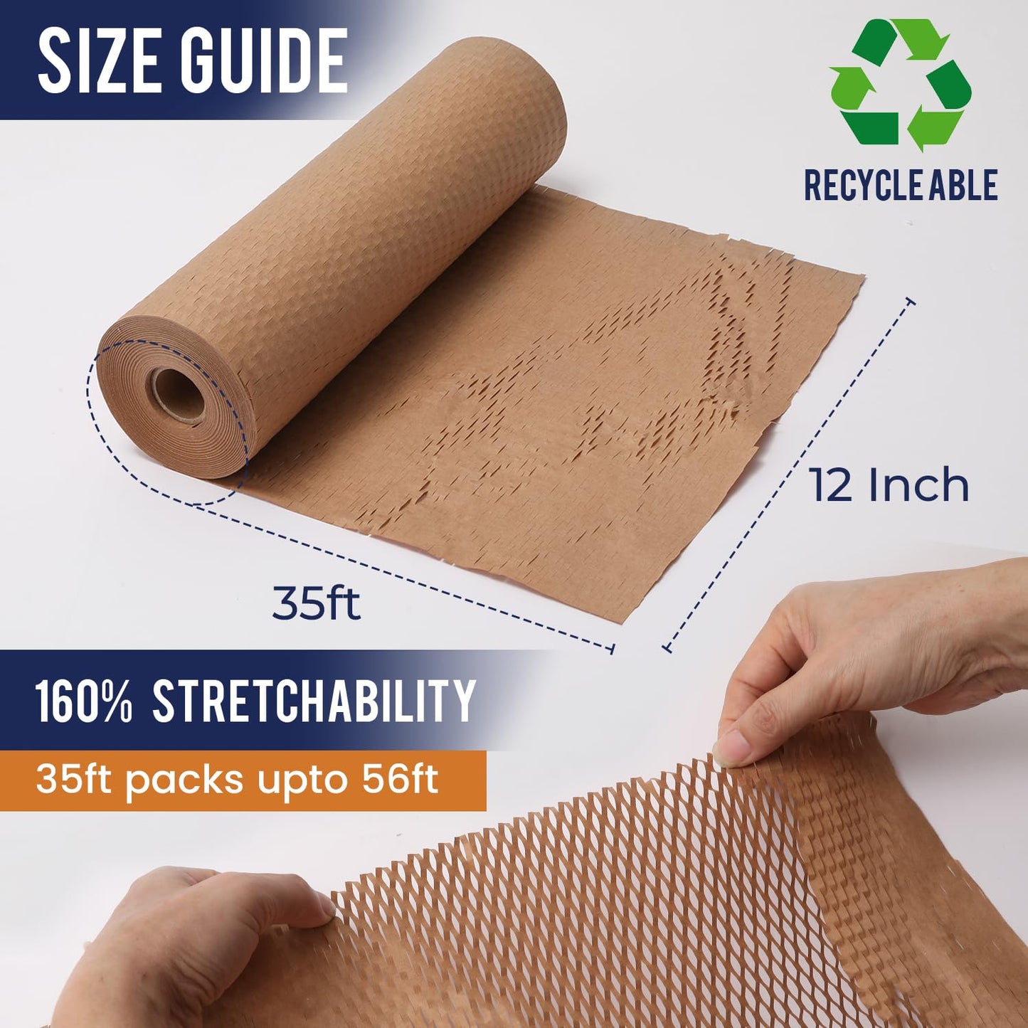 Honeycomb Packing Paper 12" x 35ft with Rope & 20 Fragile Stickers|Shipping & Moving Supplies|Small Business Packaging Supplies|Eco Friendly Bubble