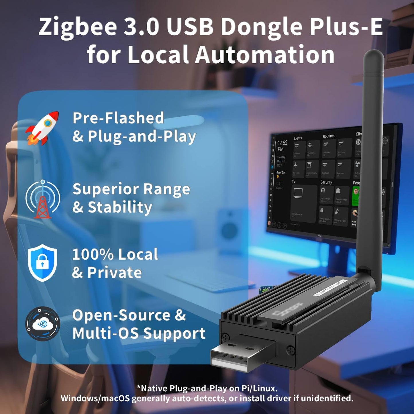 Zigbee 3.0 USB Dongle Plus-E (ZBDongle-E) | Universal Zigbee Coordinator, EFR32MG21 Chip | for Home Assistant (ZHA), Zigbee2MQTT & openHAB | Local
