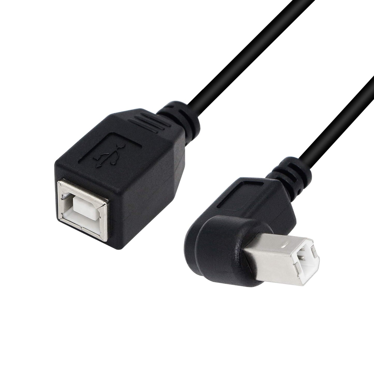 SinLoon USB 2.0 Type-B Printer Cable, 2-Pack USB 2.0 B Female to Type-B Male (90 Degree UP + Down Right Angle) Printer Short Extension Cable