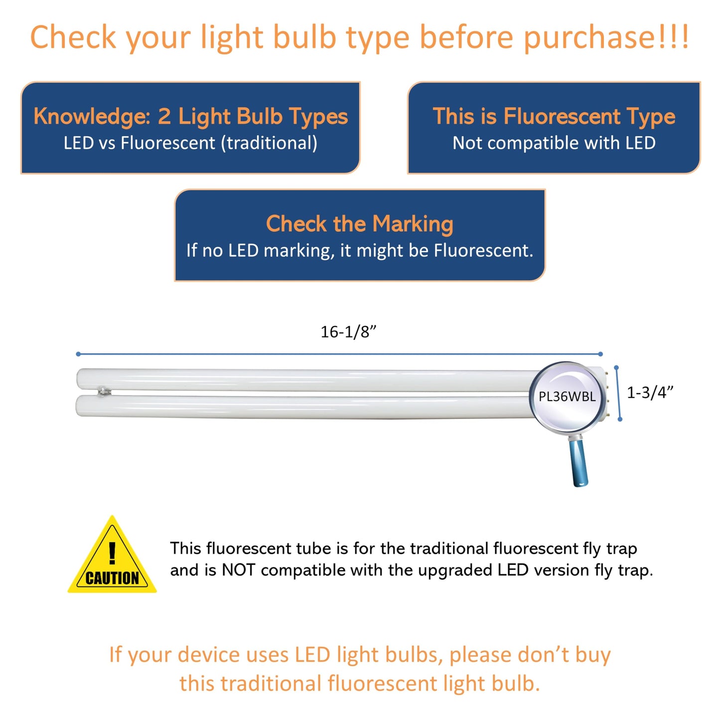 Awoco 2 Pcs Type E-FL UV Tube PL 36W BL Fluorescent UV Light Bulb for Wall Mount Sticky Fly Trap Lamp FT-1E36