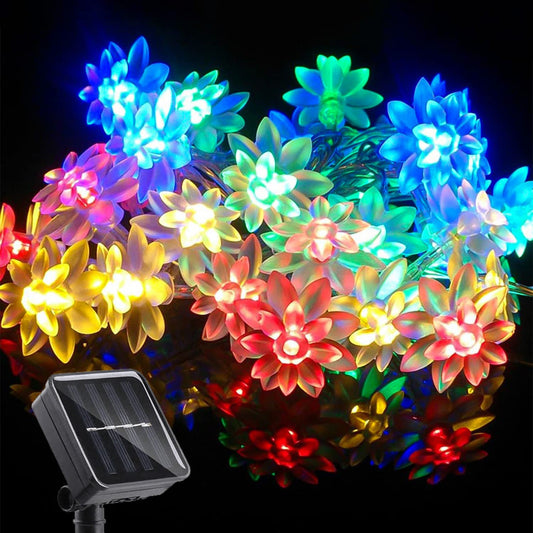 ITICdecor Solar Flower String Lights Outdoor Waterproof 50 LED Solar String Lights for Outside Decorative for Garden Fence Patio Yard Christmas Tree