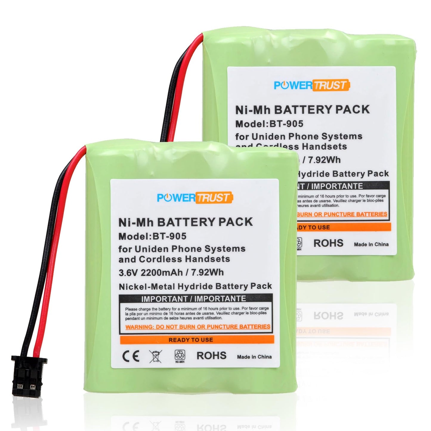 PowerTrust BT-905 Rechargeable Electric Batteries for BT905 BT800 BT-1006 BP-905 P-P501 BP-905BBTY-0444001 BBTY-0449001 Cordless Phone Battery
