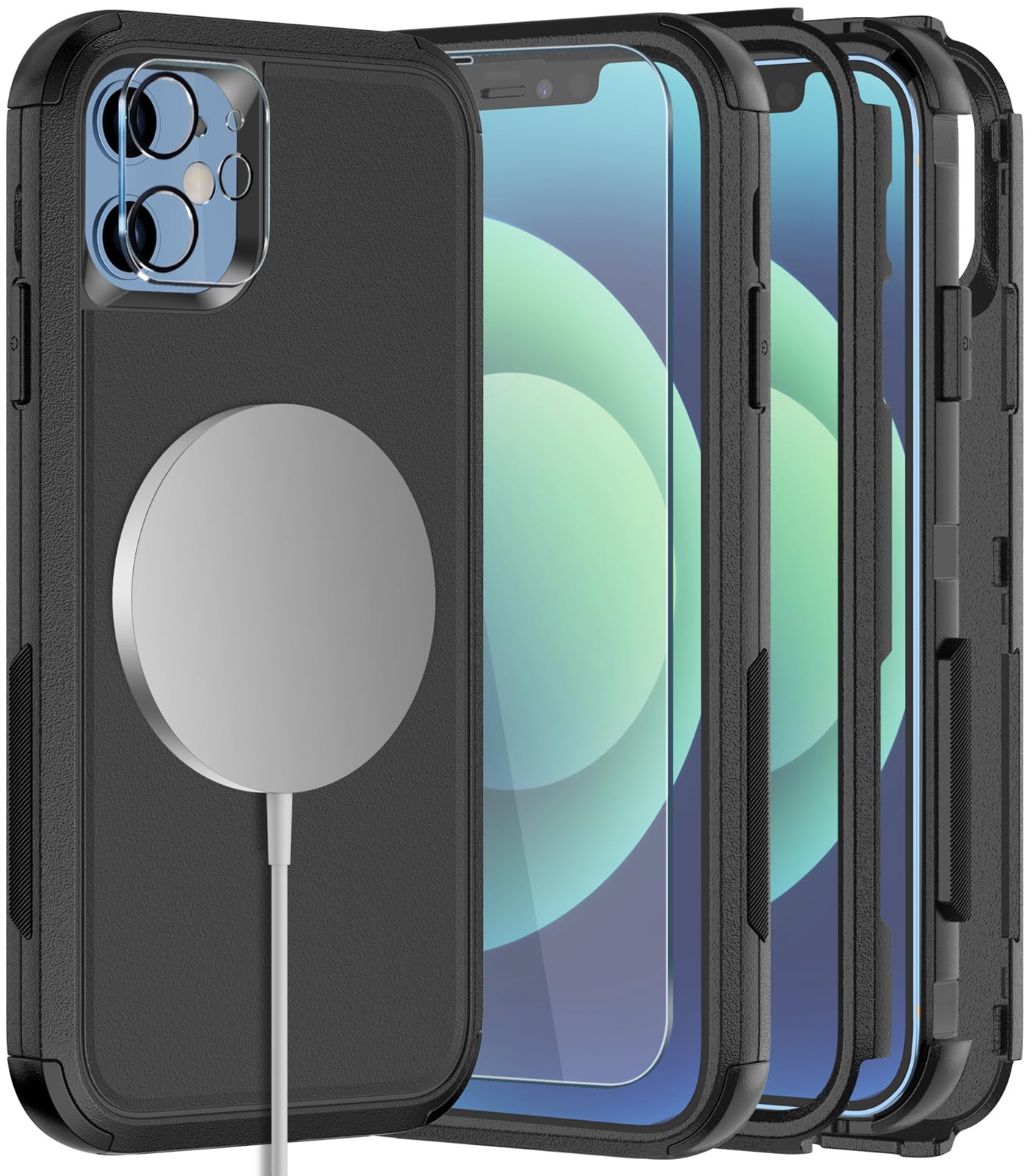 Diverbox for iPhone 12 case, iPhone 12 Magnetic case [with Screen Protector and Camera Lens Protector ] 2 Pack [15 FT Military Grade Drop Protection]