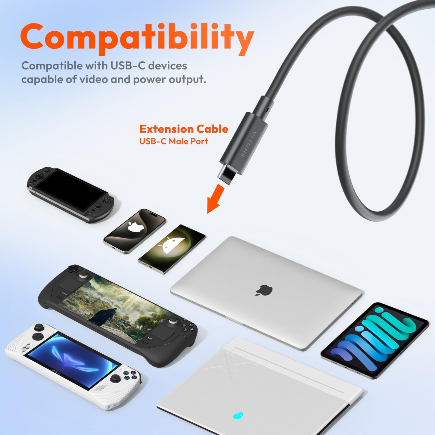 VITURE USB-C 50cm Data Extension Cable, Compatible XR Smart Glasses
