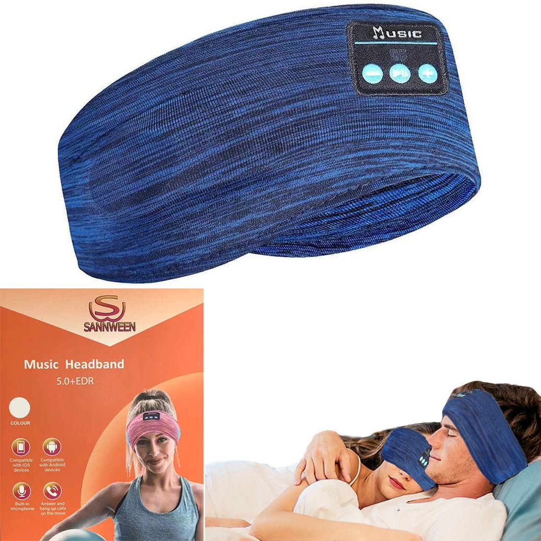 SANNWEEN Bluetooth Headphones, Sleep Headphones Headband Wireless for Sleeping Side Sleepers - Adjustable Sleep Headphone, and Bluetooth Headbands…