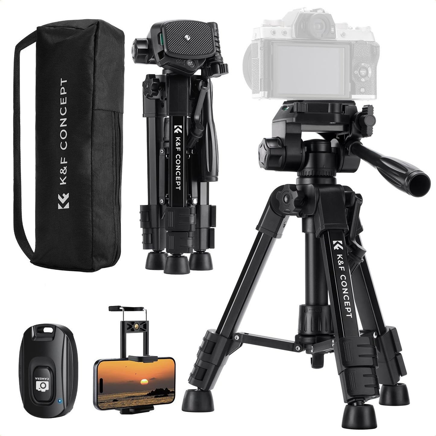 K&F CONCEPT Mini Desk Tripod for Camera, 25" Aluminum Tabletop Cellphone Video Tripods with Remote Control, Portable Small Tripod for DSLR Cameras