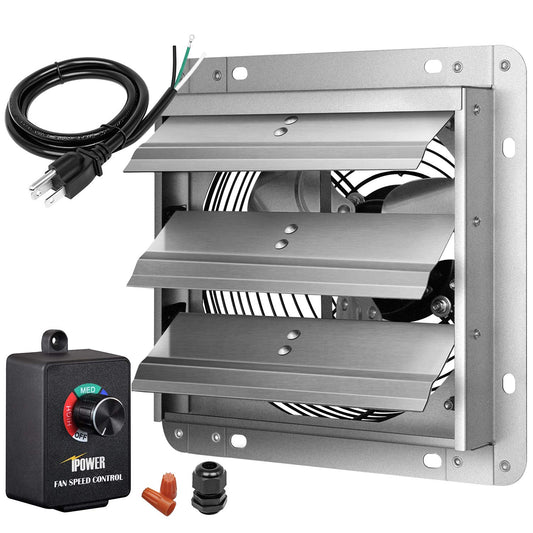 Simple Deluxe 7 Inch Shutter Exhaust Fan Aluminum with Speed Controller and Power Cord Kit,High Speed, 1680 RPM, 760 CFM, Silver
