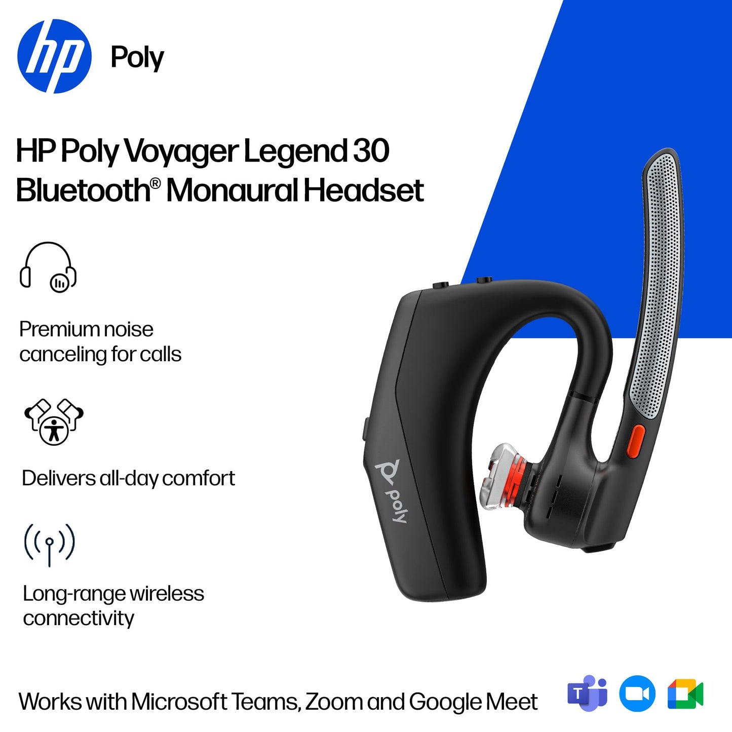Poly Voyager Legend 30 - Bluetooth Headphones with Mic - Discreet Boom & 4 Noise-Canceling Mics - WindSmart Technology - All-Day Comfort - Seamless