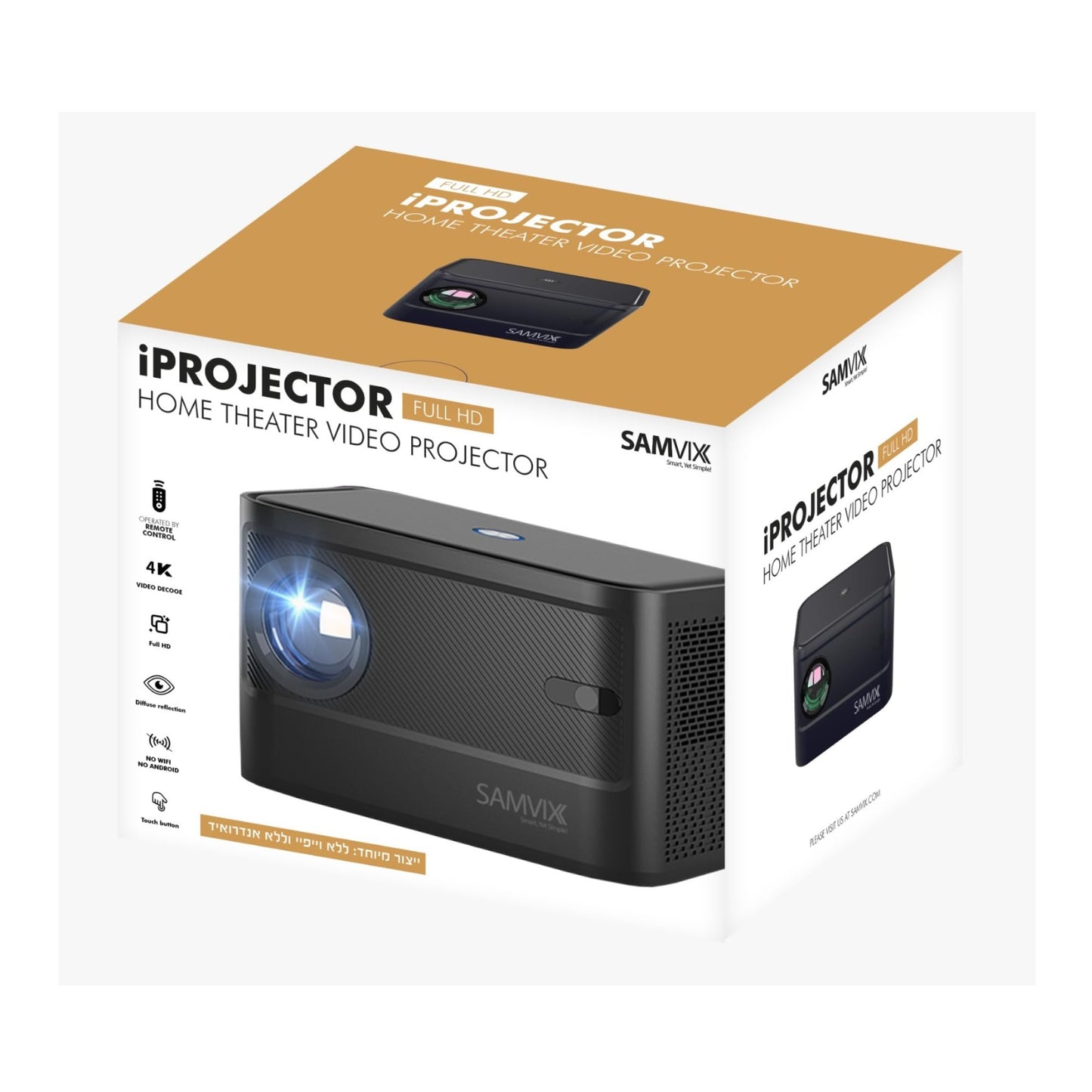 SAMVIX iProjector Full HD Home Video Projector - HDMI and USB Only (Black)