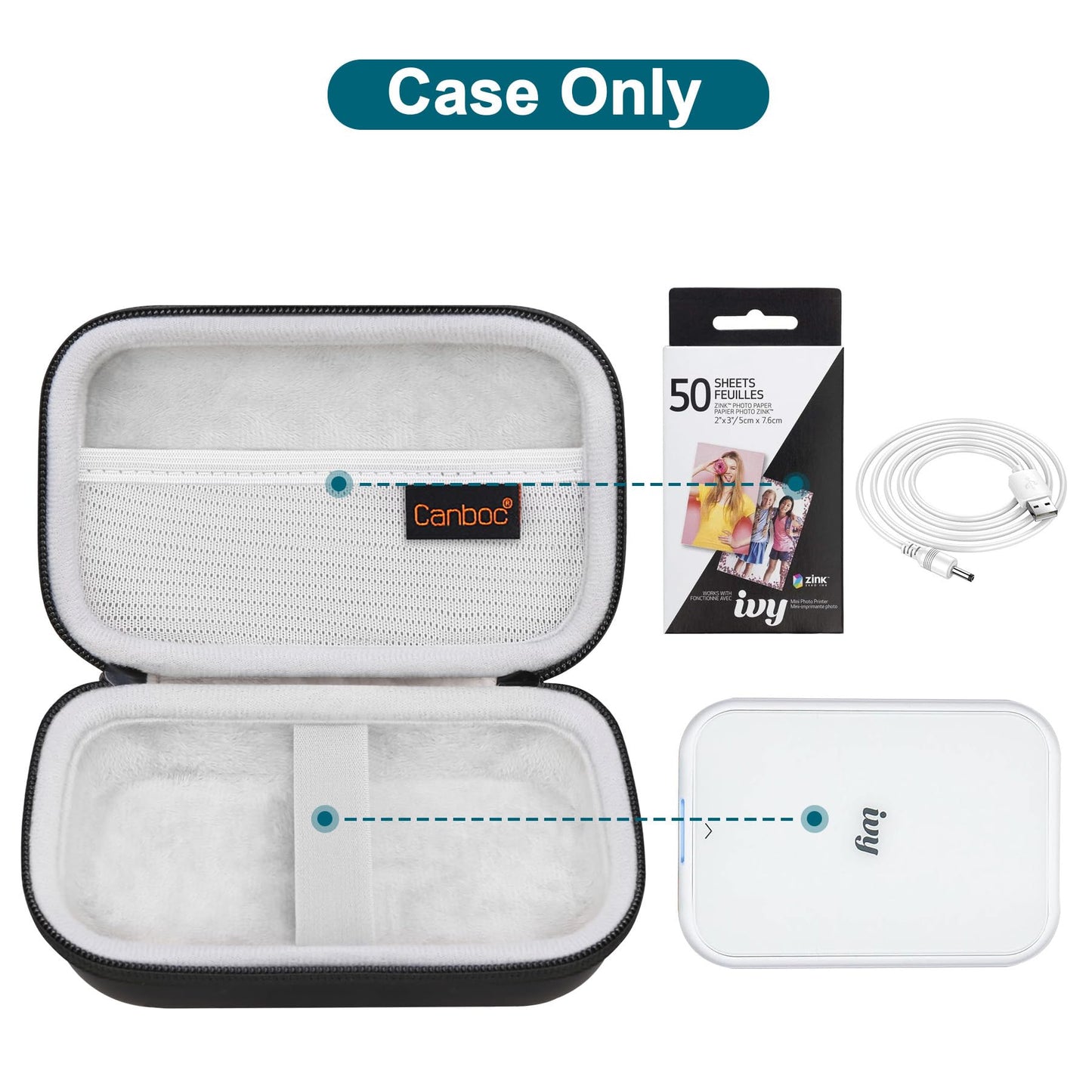 Canboc Hard Case for New Canon Ivy 2/ Canon Ivy/Canon Ivy CLIQ+ CLIQ 2 CLIQ+2 Photo Printer Mobile Wireless Bluetooth Instant Camera Printer, Mesh Bag