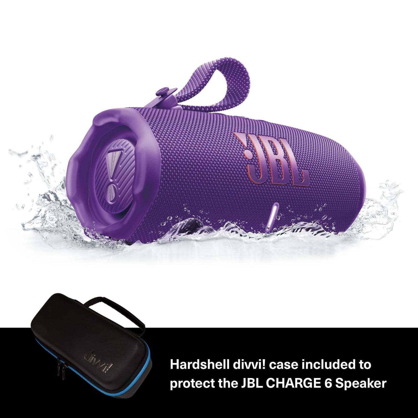 JBL Charge 6 (Purple) + Bundle with divvi! Protective Hardshell Case (Black)