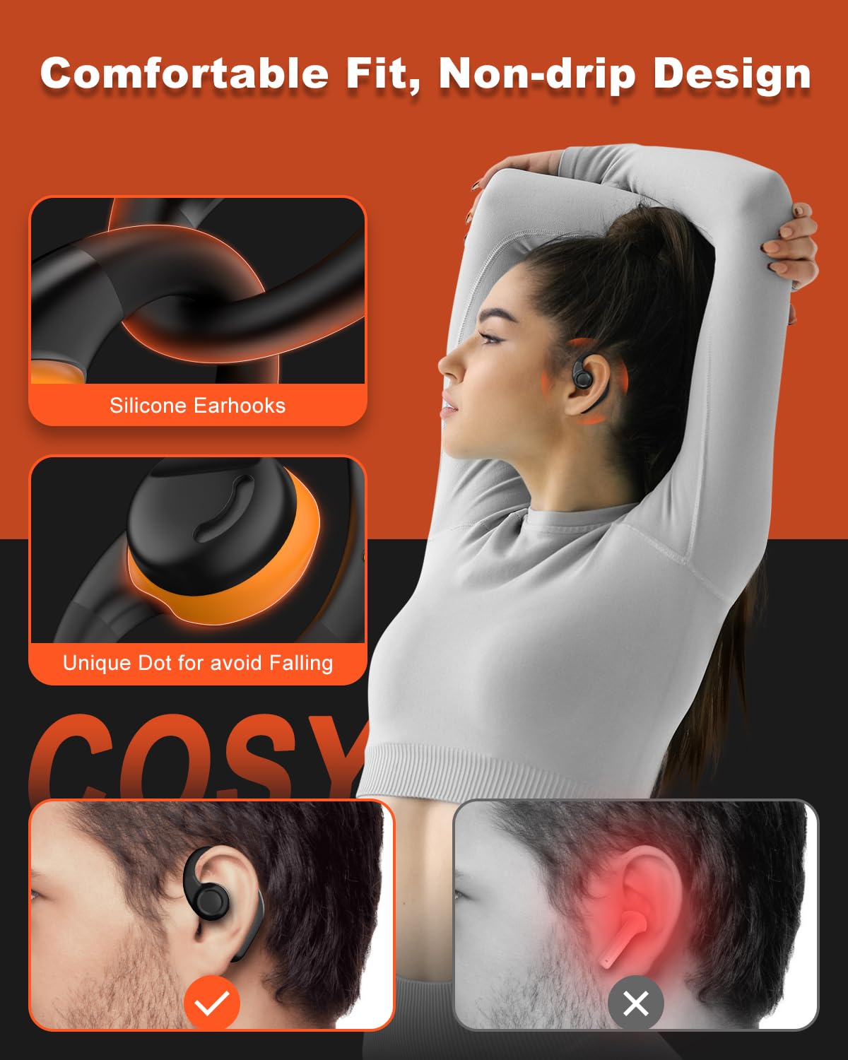 Jzones Open Ear Headphones Wireless Bluetooth 5.3, Open Ear Earbuds with Dual 16.2mm Dynamic Drivers 60 Hours Playtime Waterproof Sport Earbuds…