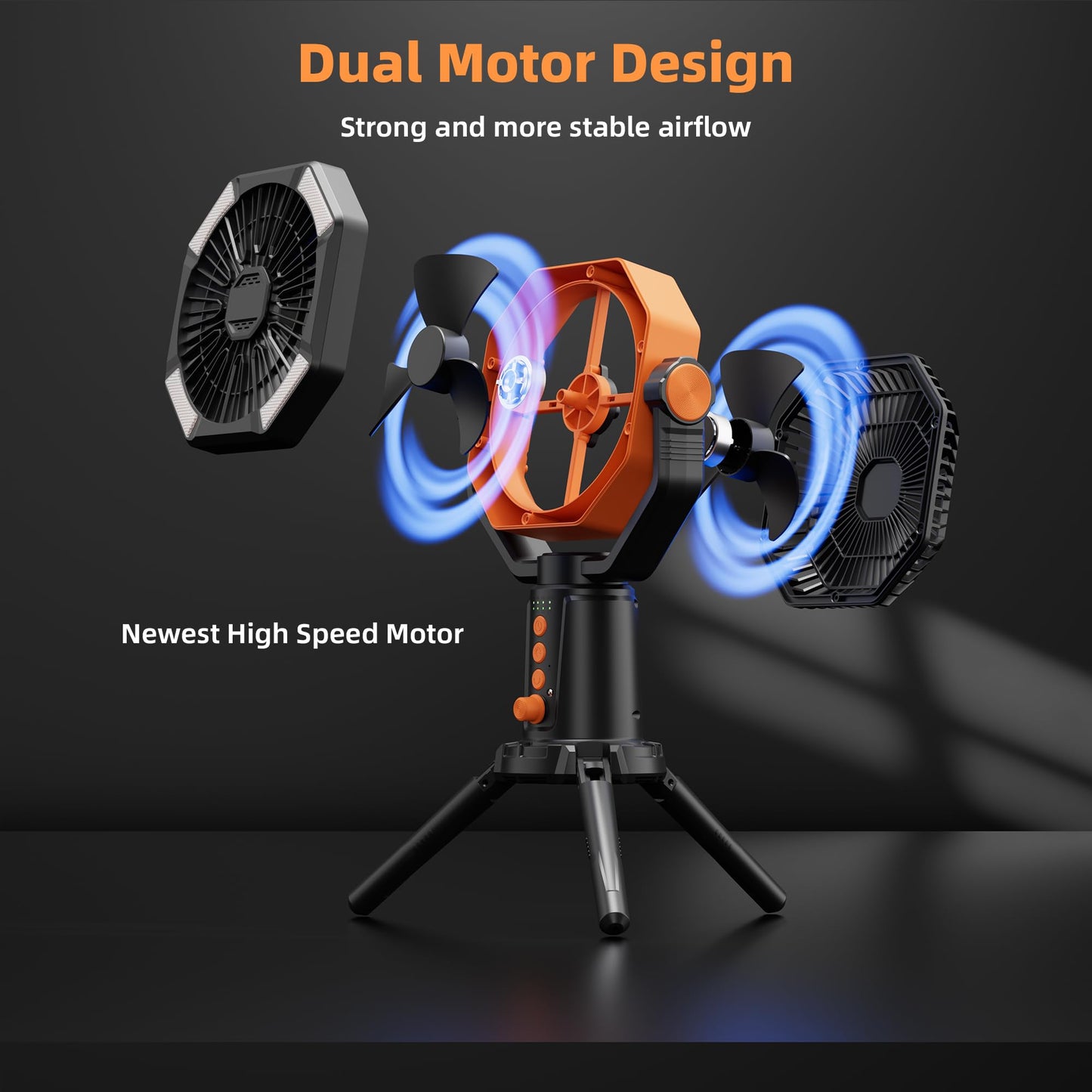MORIKO Table Fans Tripod, 20000mAh Rechargeable Battery Operated Portable Tent Fan with LED Lantern, Remote Control, Hook, 270° Pivot, Stepless