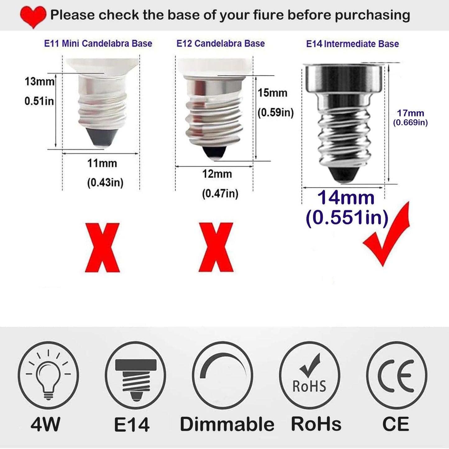 SSQY E14 LED Bulb Dimmable, 40W Equivalent, Filament Clear Glass, Soft White 2700K, 4W 400LM B11 Bulbs for for Turkish Lamp, European Chandeliers, 6